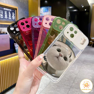 กระจกแต่งหน้า กระจกพลิก กระจกแต่งหน้าแมว ไอโฟน11 For iPhone12 13 14 15Pro MAX X XS XR XS 6 7 8Plus SE2020 เคสโทรศัพท์