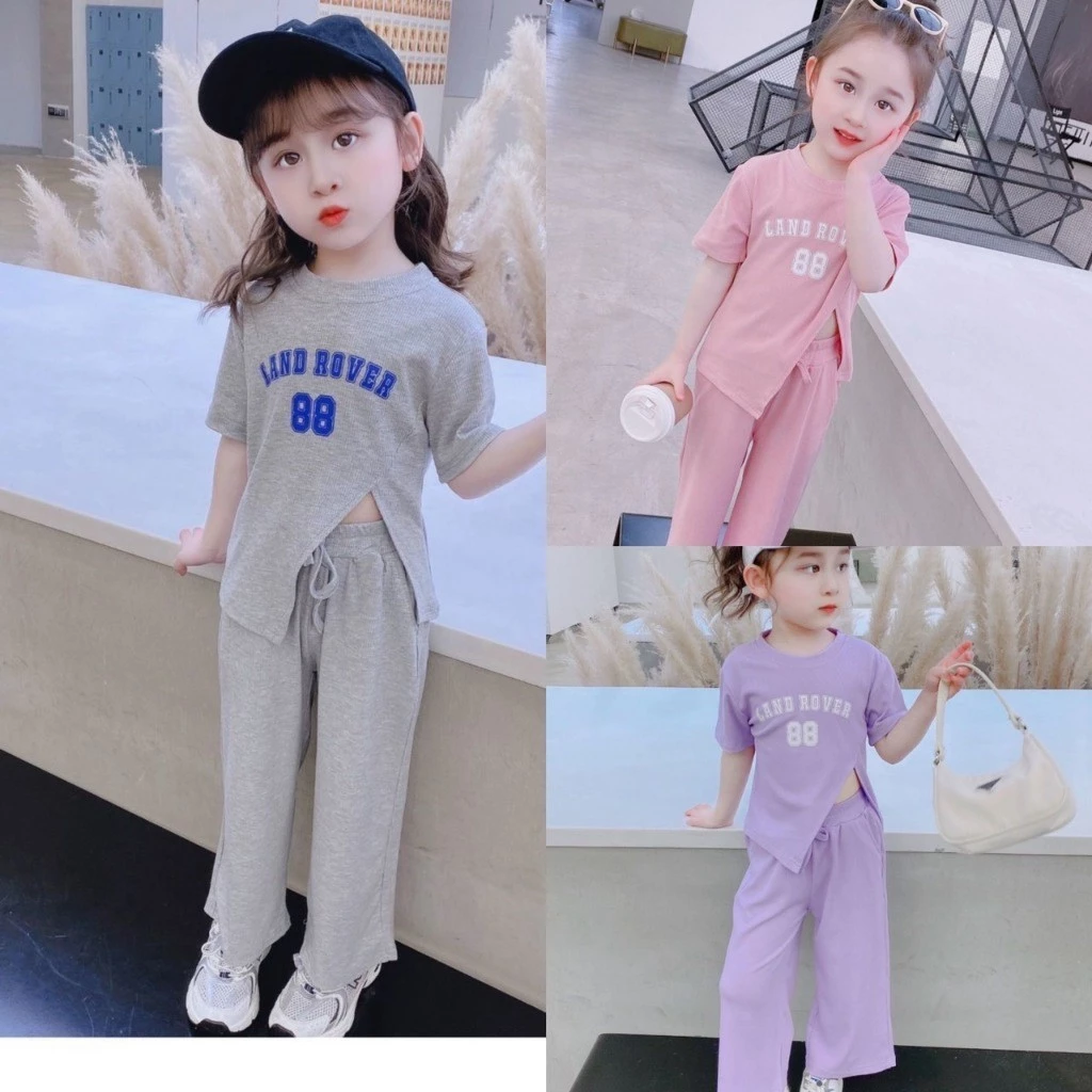 ชุดเสื้อผ้าเด็กผู้หญิง เสื้อยืดแขนสั่น+กางเกงขายาว แฟชั่นสำหรับเด็ก เนื้อผ้าใส่สบาย ระบายอากศได้ดี