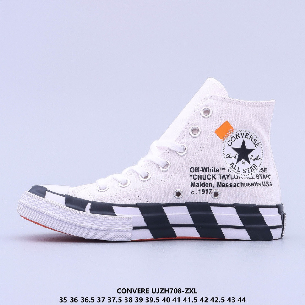 Off-white x Converse 2.0 OW Co-branding รองเท้าผ้าใบลําลอง ลายตารางหมากรุก สีขาวดํา R4ZK
