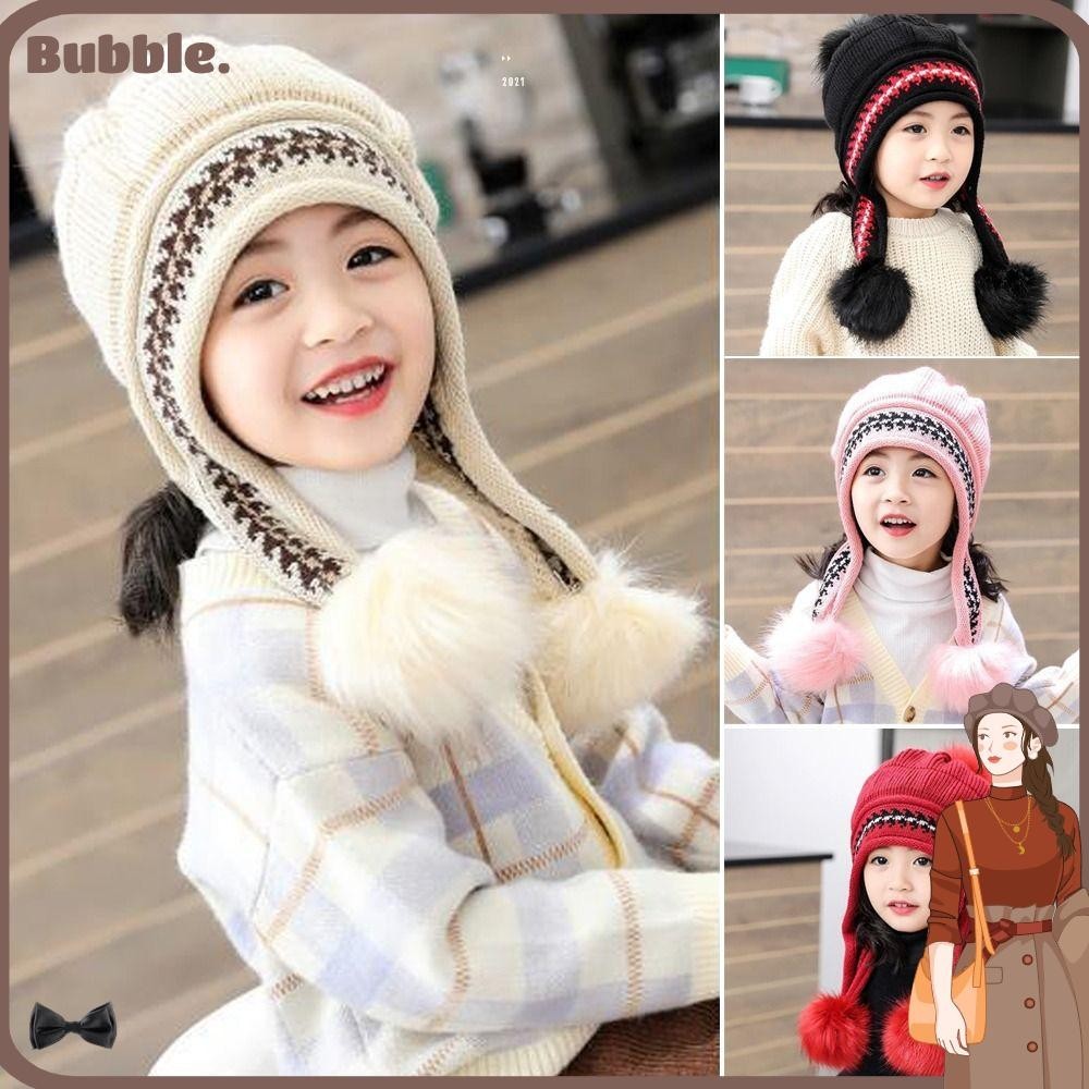 Bubble หมวกบีนนี่ ผ้าถัก แบบหนา แต่งปอมปอม แต่งขนเฟอร์ ให้ความอบอุ่น เหมาะกับฤดูใบไม้ร่วง และฤดูหนาว กลางแจ้ง