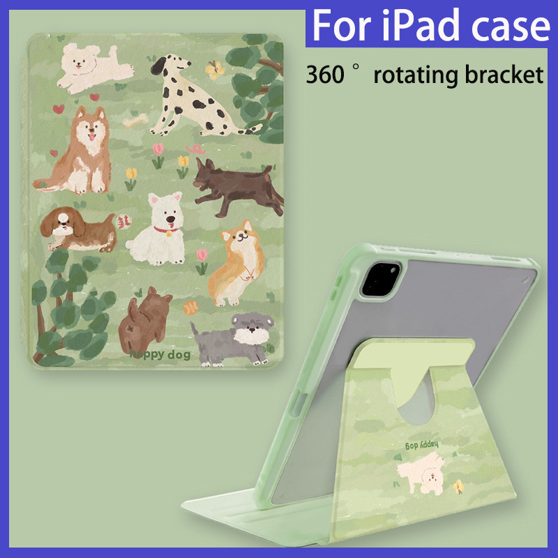 เคส ลายลูกสุนัข สีเขียว สําหรับ iPad 10 10.9 7th 8th 9th 10.2 นิ้ว Air3 10.5 Pro11 นิ้ว Air 4 5 10.9 นิ้ว mini6 iPad 5 6 9.7 นิ้ว pro12.9 casetify 360° ขาตั้งอะคริลิค หมุนได้ พร้อมช่องใส่ปากกา