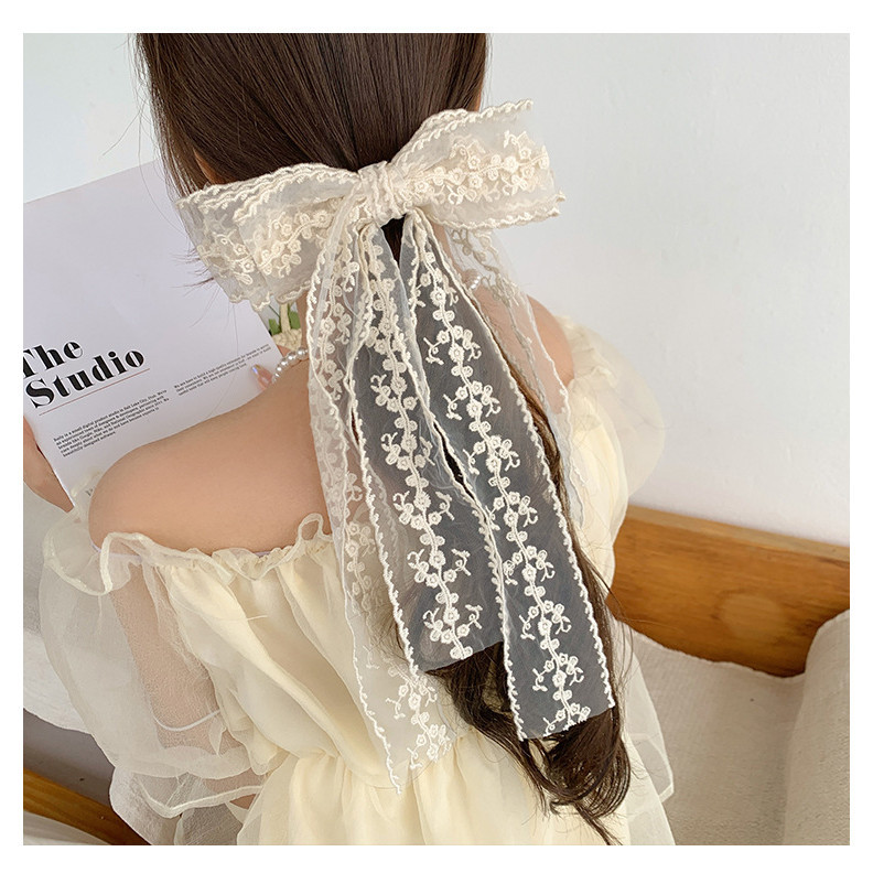 กิ๊บติดผม ประดับโบว์ แต่งลูกไม้ ขนาดใหญ่ สีขาว แบบเรียบง่าย สําหรับผู้หญิง ราคา ถูกที่สุด ดีลบีเคเค แกลเลอรีภาพที่ 6