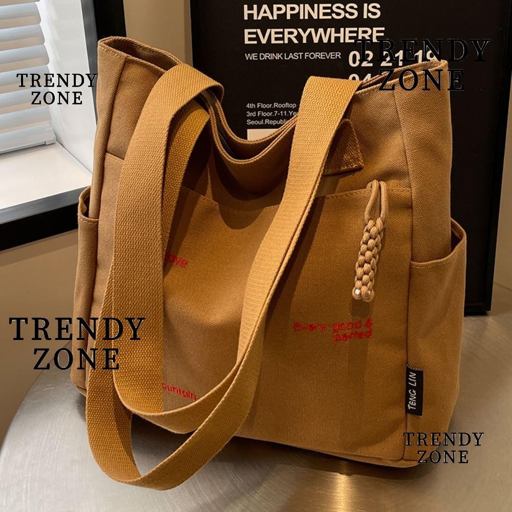 Trendyzone กระเป๋าสะพายไหล่ ผ้าแคนวาส ทรงสี่เหลี่ยม คุณภาพสูง สําหรับใส่หนังสือนักเรียน