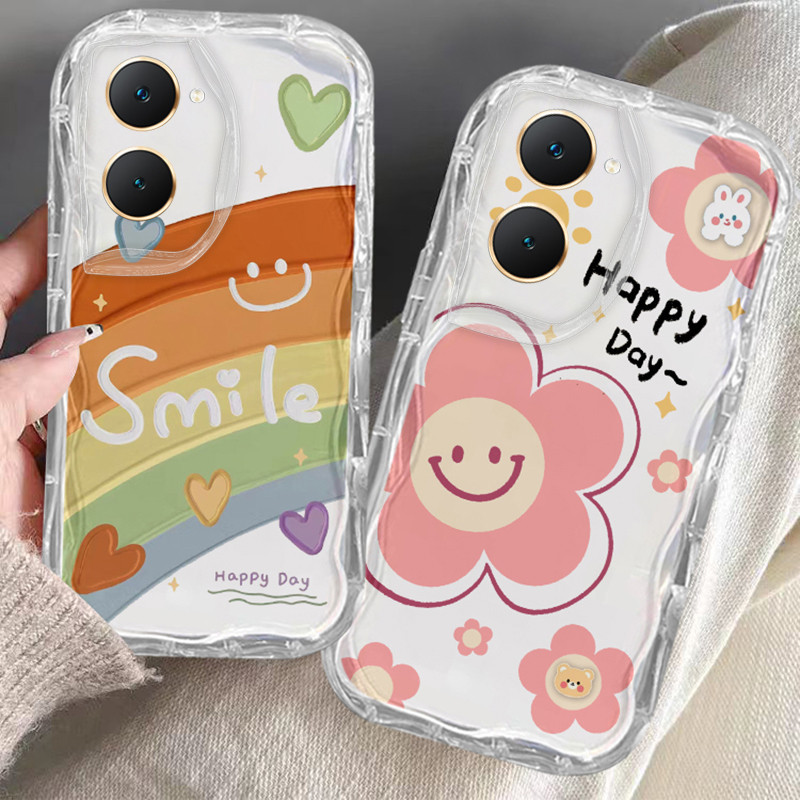 เคส Vivo Y03 Y50 Y30 Y76 Y76S Y12A Y12S Y20 Y20S Y20i Y36 Y27 Y27S 5G เคสโทรศัพท์มือถือแบบนิ่ม ใส ลายหยัก แฟชั่น สําหรับ สายรุ้ง ดอกไม้