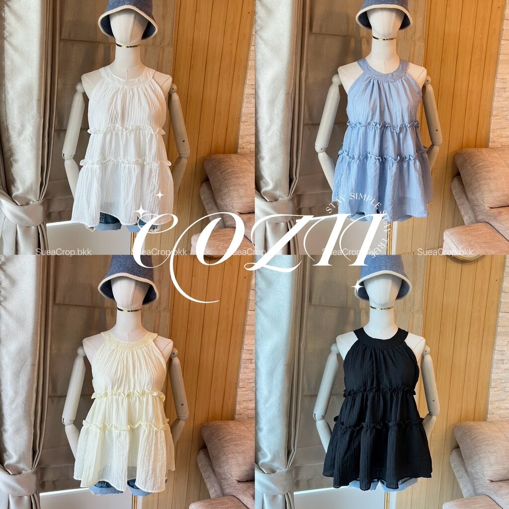 COZII MINIDRESS เสื้อกึ่งมินิเดรส ผ้าสองชั้น เดรสสั้น ปล่อยชายเก็บทรงเข้ารูป ชุดไปคาเฟ่ ชุดไปทะเล เสื้อไปทะเล