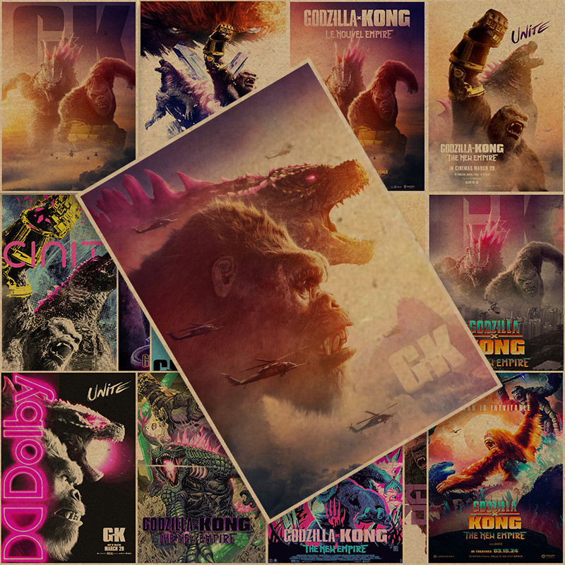สติกเกอร์วอลเปเปอร์ ลาย Godzilla x Kong: The New Empire สไตล์วินเทจ สําหรับตกแต่งห้องนอน