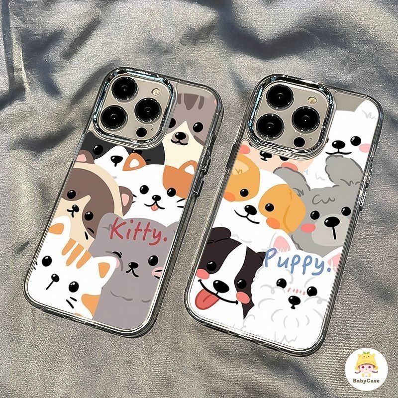 หรูหราชุบเลนส์โลหะน่ารักการ์ตูนลูกสุนัขKittyคู่สำหรับ IPhone 7Plus 15 11 13 12 14 Pro Max 8Plus XR 7 8 X XS Max