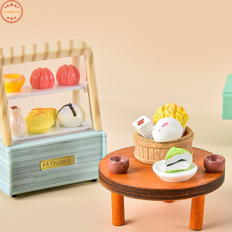 Newbaby โมเดลตะกร้าทาร์ตไข่ ขนมปัง เค้กจิ๋ว อาหารเช้า 1:12 สําหรับตกแต่งบ้านตุ๊กตา 1 ชุด