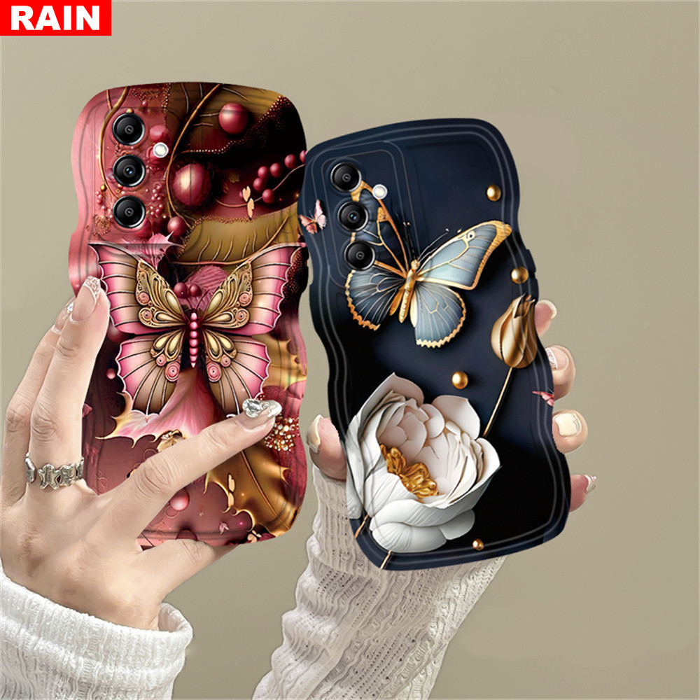 เคสโทรศัพท์มือถือ ลายผีเสื้อ สีโรสโกลด์ หรูหรา สําหรับ Samsung A54 A15 A05 A05S A24 A14 A04 A04E A13 A03S A53 A73 A33 A02 A50S A30S A23 A22 A21S A11 A51 A30 A52 A71 A53 A32 A73