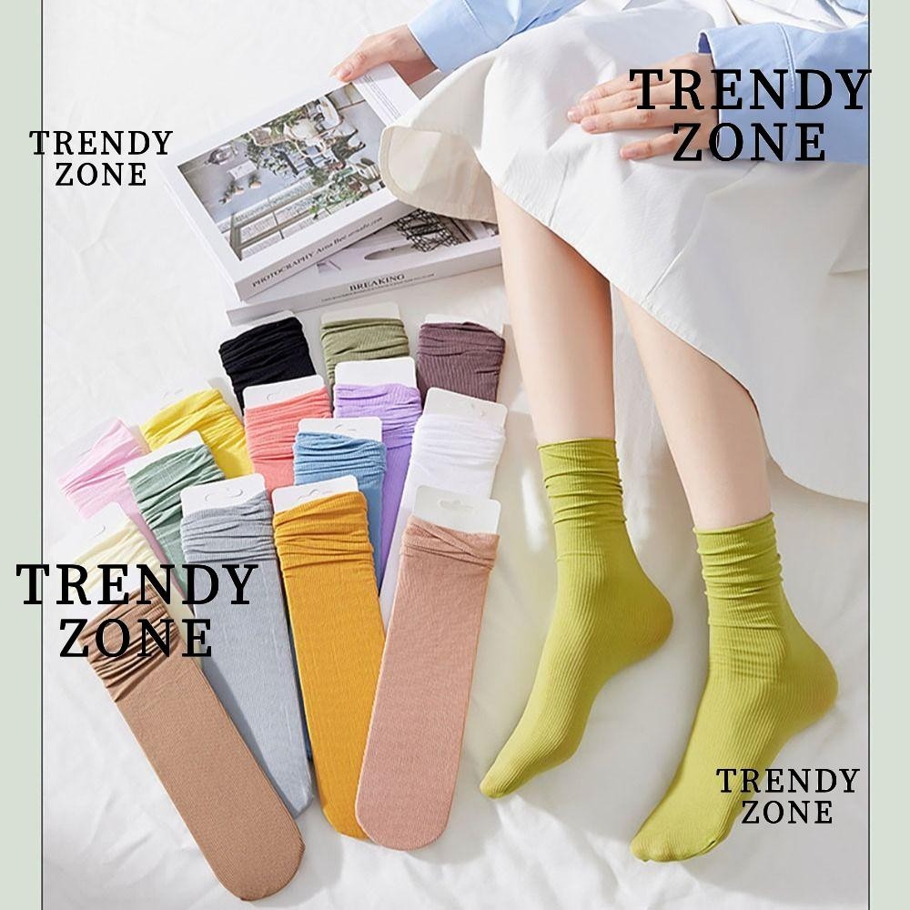 Trendyzone ถุงเท้าข้อสั้น ลําลอง ระบายอากาศ สีพื้น