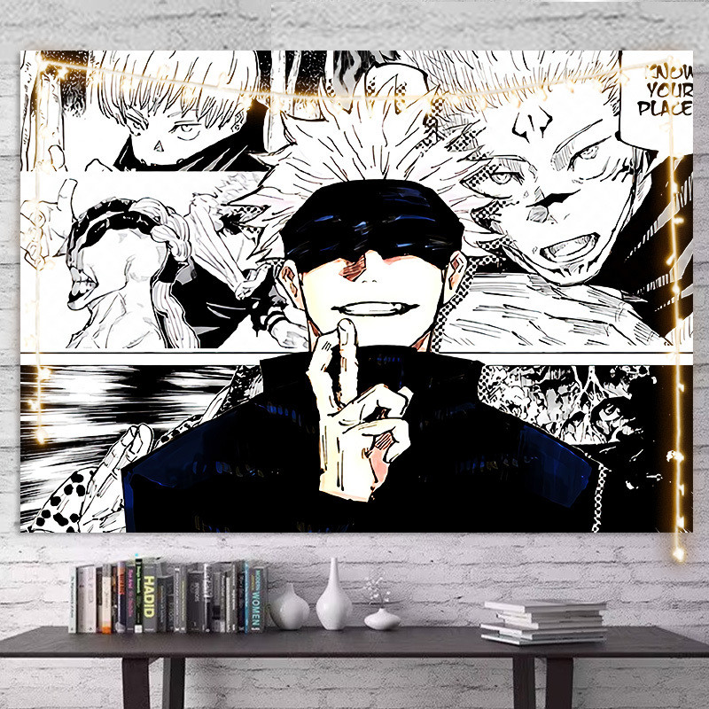 ผ้าพื้นหลัง Jujutsu Kaisen Satoru Gojo ผ้าแขวนอนิเมะสองมิติ ตกแต่งห้องพักนักเรียน ผ้าผนังมีสไตล์