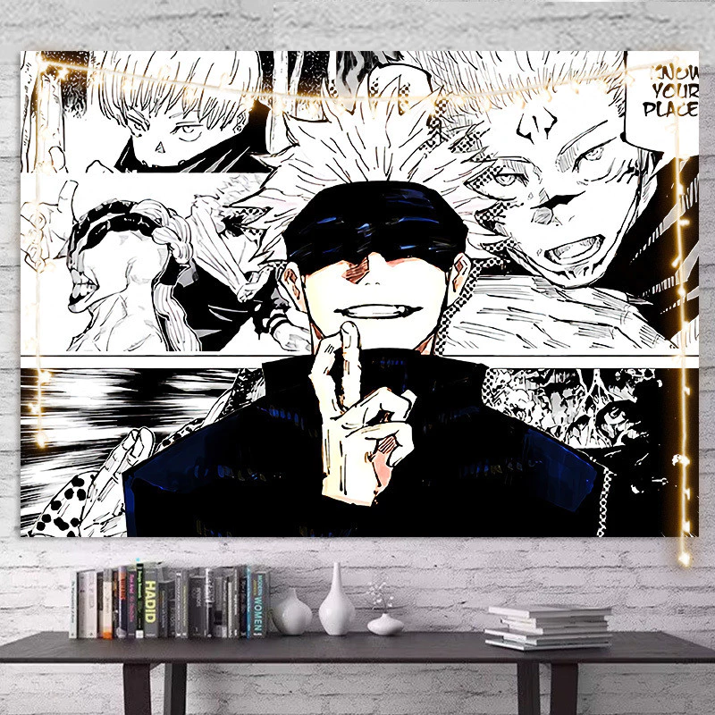 ผ้าพื้นหลัง Jujutsu Kaisen Satoru Gojo ผ้าแขวนอนิเมะสองมิติ ตกแต่งห้องพักนักเรียน ผ้าผนังมีสไตล์