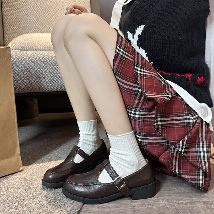 บัลเล่ต์ฝรั่งเศสรองเท้า Retro Laced-Up Mary Jane รองเท้าสไตล์อังกฤษรองเท้าหนังผู้หญิงหนา Soled รองเท้าโลฟเฟอร์ commuter loafer shoes