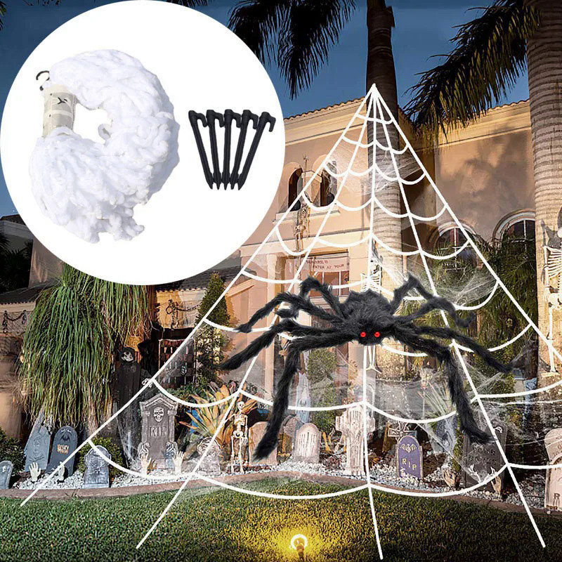 5m 7m Halloween Spider Triangle Web Simulation Extra Large Plush Spider Net Ghost Festival Indoor an
