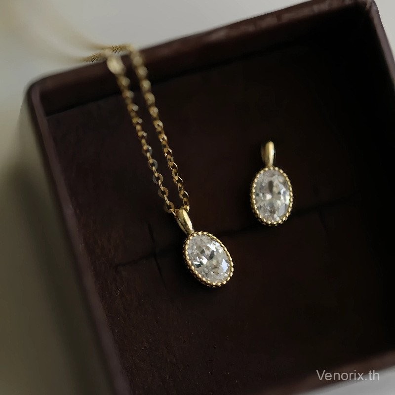 Venorix สร้อยคอเงินแท้ 925 เคลือบทอง/โรเดียม เพชร zircon รูปไข่ มี4สีให้เลือก ดีไซน์หรูเบาๆ