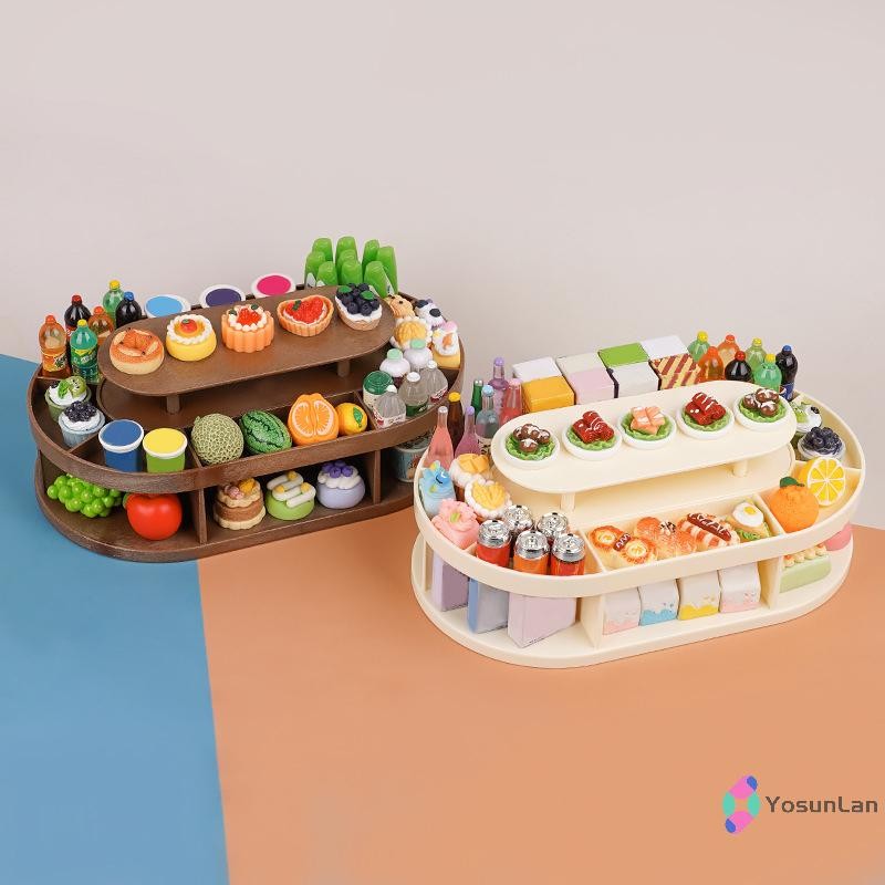 YosunLan] 1:12 Dollhouse Miniature ชั้นวางขนมเครื่องดื่มผลไม้ชั้นวางจอแสดงผลซูเปอร์มาร์เก็ตรุ่น Decor ตุ๊กตาเครื่องใช้ในบ้านใหม่