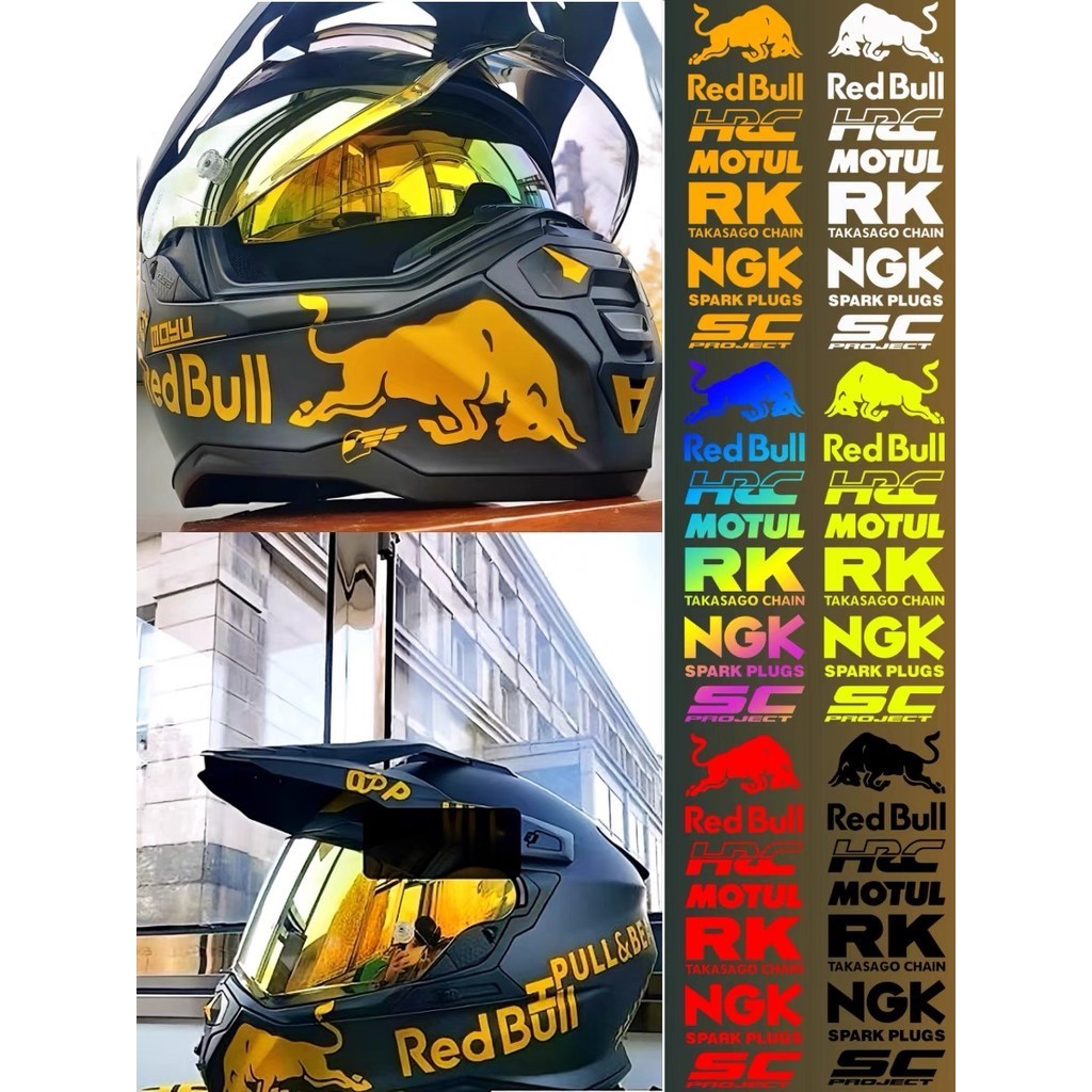 JDM สติกเกอร์รถจักรยานยนต์สะท้อนแสงเลเซอร์ Red Bull HR Motul RK NGK SC กันน้ํารถจักรยานยนต์หมวกกันน็อคหมวกแข็ง Fender ถัง Decal อุปกรณ์เสริม