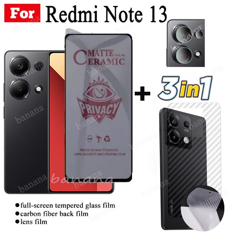 3 IN 1 Redmi Note 13 Pro ฟิล์มกันรอยหน้าจอเซรามิค ป้องกันการแอบมอง Redmi Note 13 4G 5G เลนส์กล้อง กระจกกันรอยหน้าจอ และฟิล์มด้านหลัง