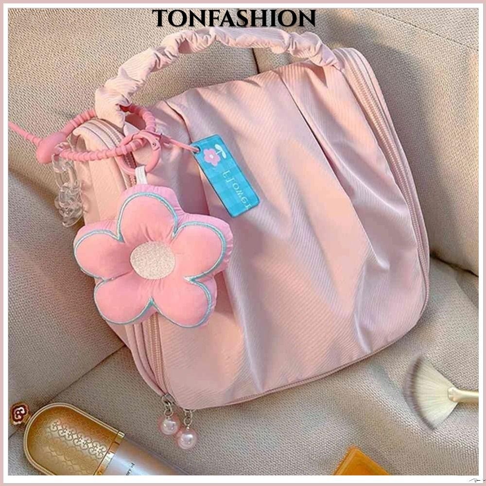 Tonfashion กระเป๋าเครื่องสําอาง ลายก้อนเมฆน่ารัก จับจีบ ดอกไม้ สไตล์เกาหลี INS กระเป๋าเครื่องสําอาง แฟชั่น