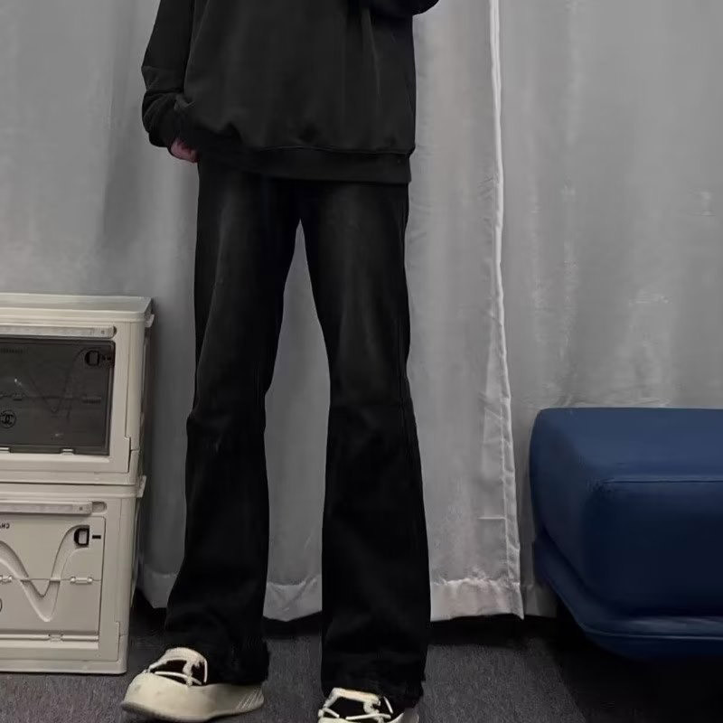 กางเกงยีนขากว้าง ลําลอง พลัสไซซ์ สีดําเข้ม สําหรับผู้ชาย