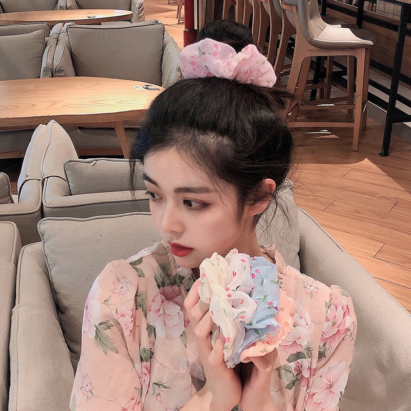 ยางรัดผม ผ้าตาข่าย ลายเชอร์รี่ แฟชั่นแฟรี่ สไตล์ฝรั่งเศส และอเมริกา