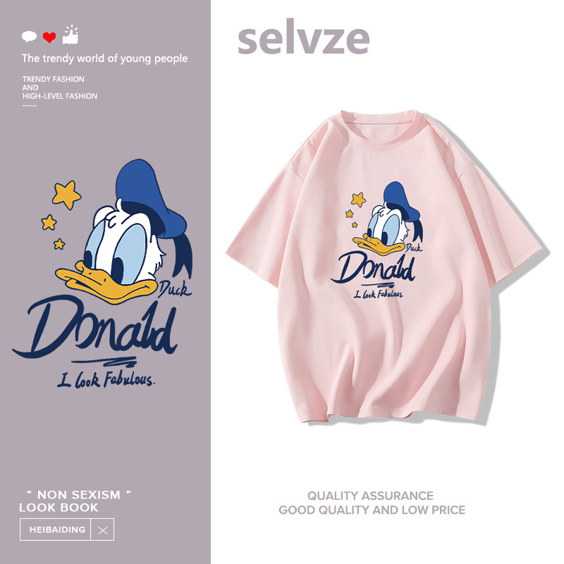 SELVZE （พร้อมส่งจากกทม มาถึงใน 2วัน）Printed T-shirt，การ์ตูนน่ารักโดนัลด์เป็ดพิมพ์เสื้อยืดแขนสั้นหลวม Y0393