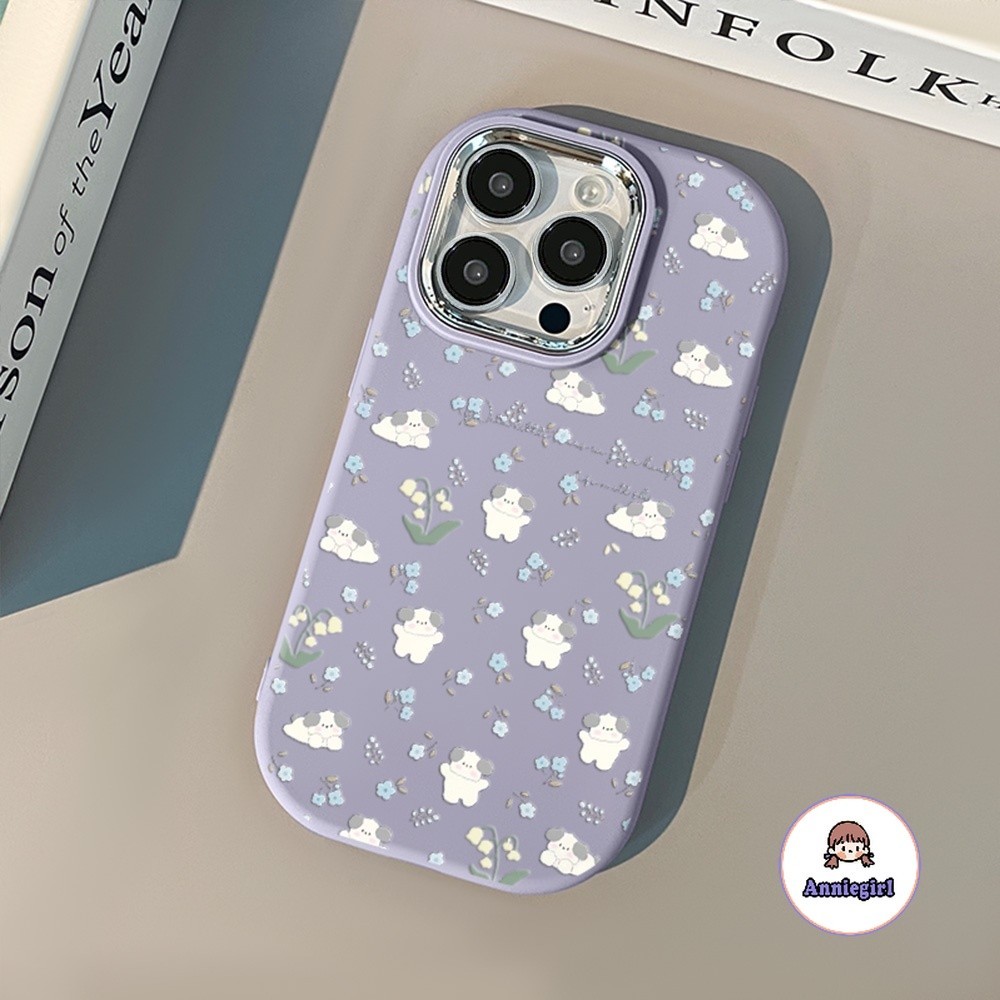 เคสไอโฟน13 ซิลิโคนนิ่ม กันกระแทก ลายดอกไม้ ลูกสุนัขน่ารัก สําหรับ Iphone 11 15 14 Pro Max 12 13 Promax 7 8Plus