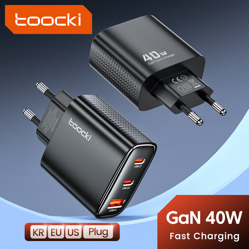 Toocki 40W GAN อะแดปเตอร์ชาร์จเร็ว PD 20W Type C USB สามพอร์ต