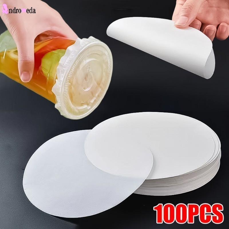 100 ชิ้น เรียบง่าย ทรงกลม กันรั่ว ฟิล์มกระดาษ กาแฟ กันหก ปะเก็น ฟิล์มทิ้ง ชานม กระดาษปิดผนึก