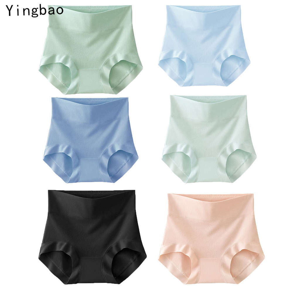 หยิงเปา กางเกงชั้นในเอวสูงสําหรับผู้หญิงผ้าฝ้ายขนาดบวกกางเกงสีดําสีขาวสีเขียวสีฟ้าสีธรรมดาระบายอากาศ ปลอบโยน กางเกง