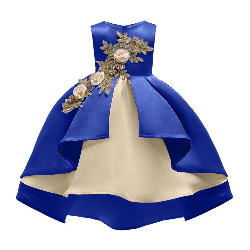 ชุดเด ็ ก Royal Blue Elegant 2-10 ปีชุดเจ ้ าหญิงประสิทธิภาพปักชุดบอล