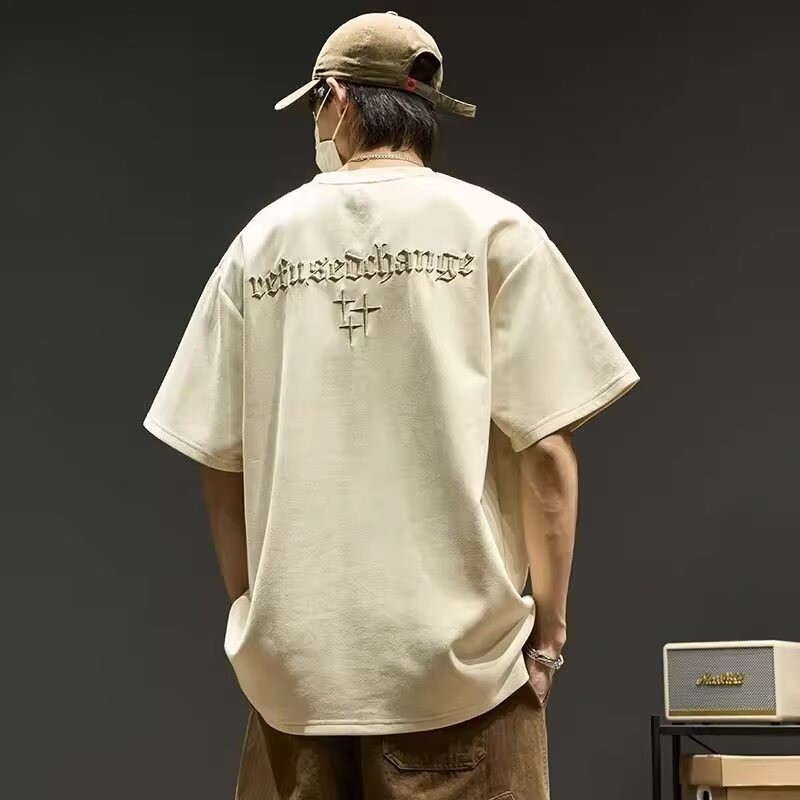 Tide BEAR ใหม่ เสื้อยืดลําลอง แขนสั้น คอกลม พิมพ์ลายตัวอักษร ดาวไขว้ ทรงหลวม สไตล์ฮิปฮอป เรโทร แฟชั่นฤดูร้อน สําหรับผู้ชาย