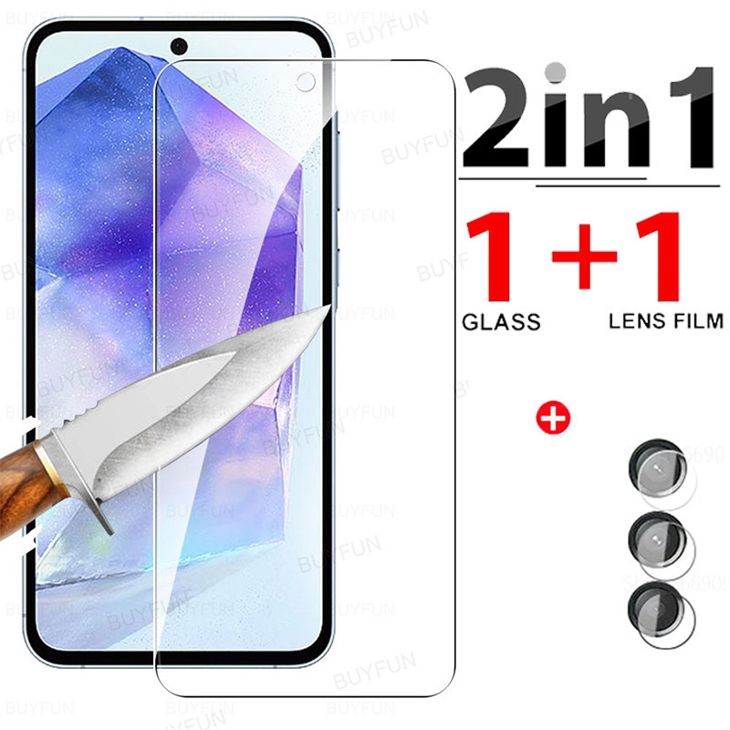 2To1 For Samsung Galaxy A55 A25 A35 A15 A24 A34 A54 A14 A 55 54 55a 54a 5G 4G Protective Glass Screen Protectors Film Lens film