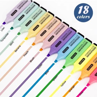 18 สี Highlighter ปากกา Bright สีหมึก Highlighter Markers Highlight ปากกาเครื ่ องเขียนอุปกรณ ์