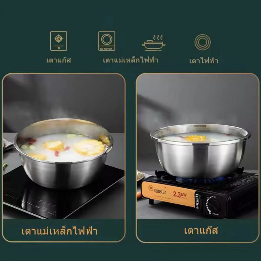 ชามผสมแป้ง แบบหนา ขนาด ชามผสมวัตถุดิบอาหาร กะละมังกลม ถ้วยกลม ชามสแตนเลสแท้ ถ้วยกลม กะละมังกลม เกรด - รูปที่ 3