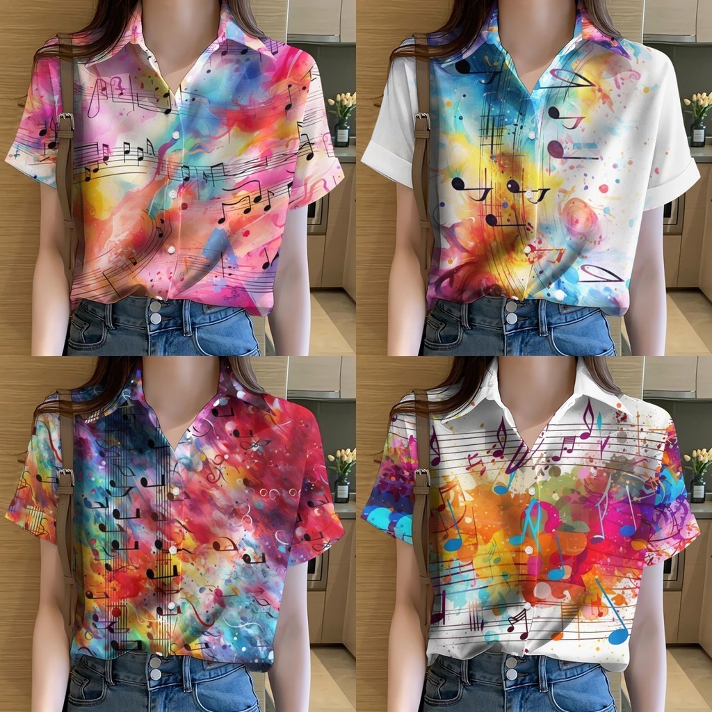 เสื้อสงกรานต์2567 เสื้อพิมพ์ลายเทศกาลดนตรีสงกรานต์ เสื้อยืดลำลองสตรีทันสมัย แขนสั้นผู้หญิงปีใหม่ Shirt