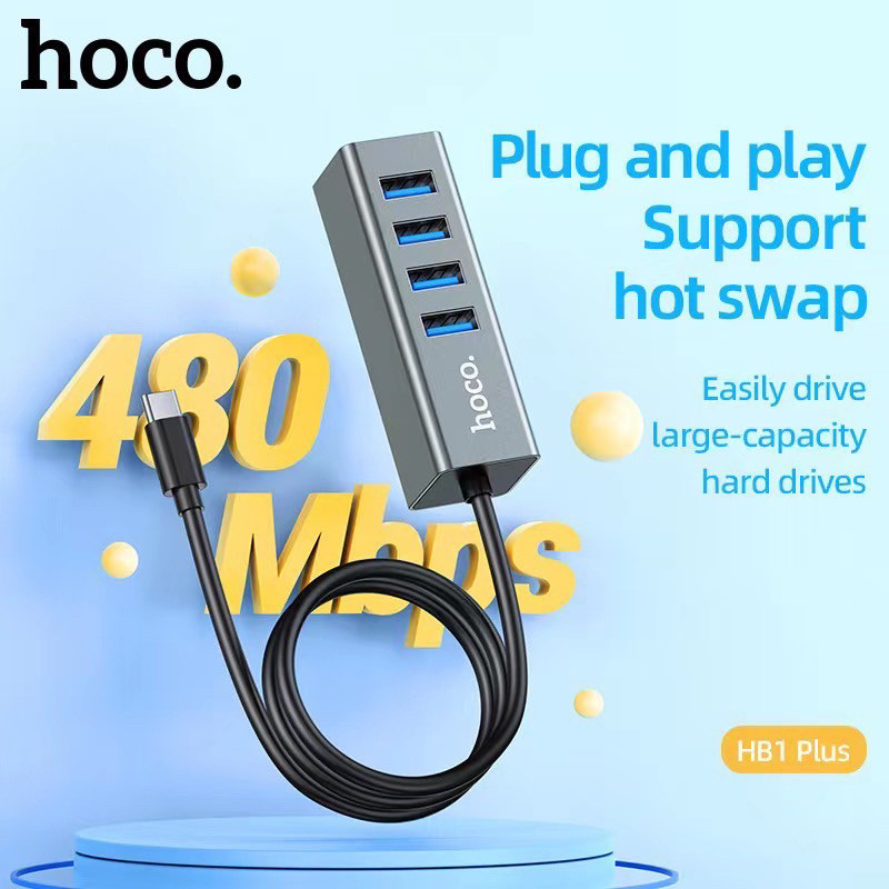 Hoco HB1 4-Port USB HUB PIus Type-C ของแท้100%/Hoco HB1Plus 4Port USB 3.0