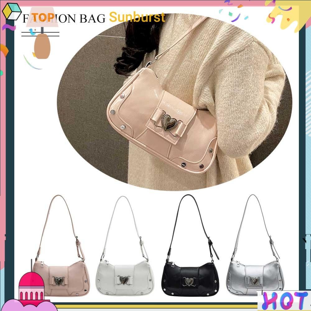 [Sunburst11.th] กระเป๋าสะพายไหล่ หนัง PU ขนาดใหญ่ จุของได้เยอะ สายปรับได้ สําหรับสตรี Y2K