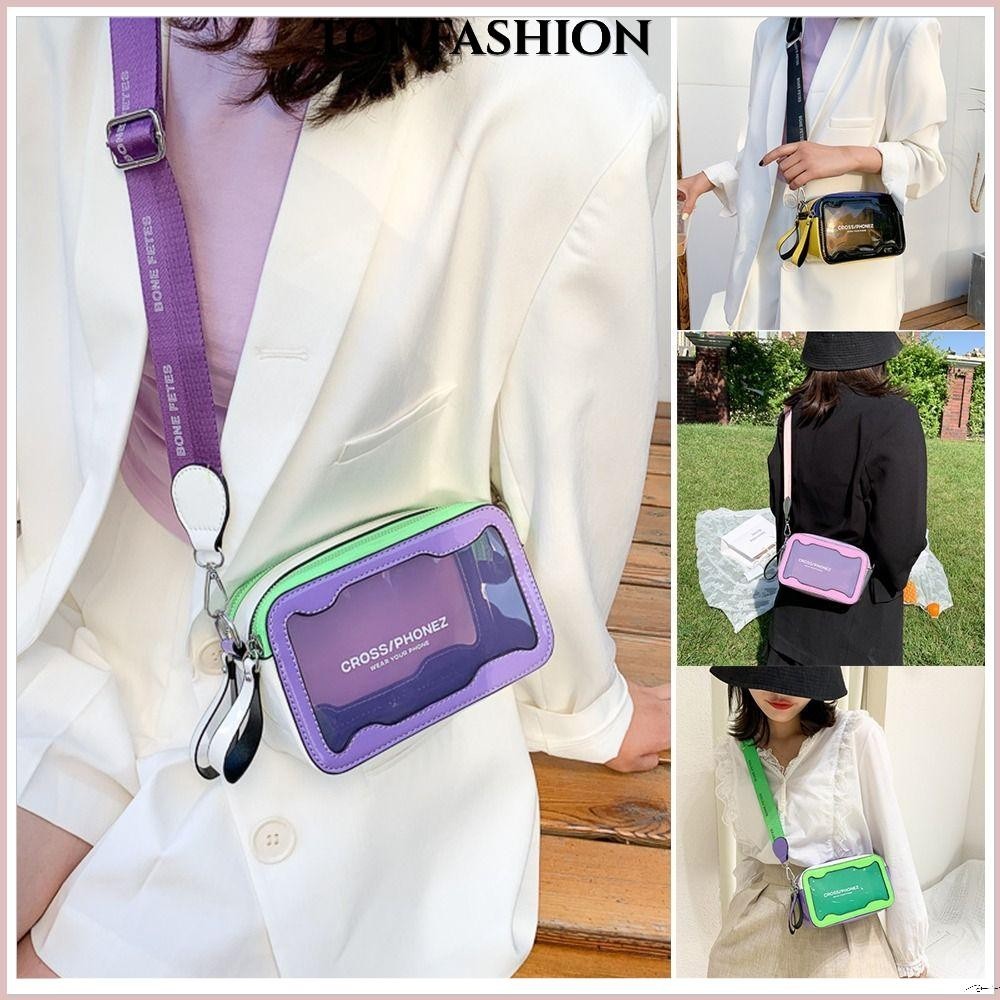 Tonfashion กระเป๋าสะพายไหล่ PVC แบบใส พิมพ์ลายตัวอักษร แฟชั่นสําหรับผู้หญิง
