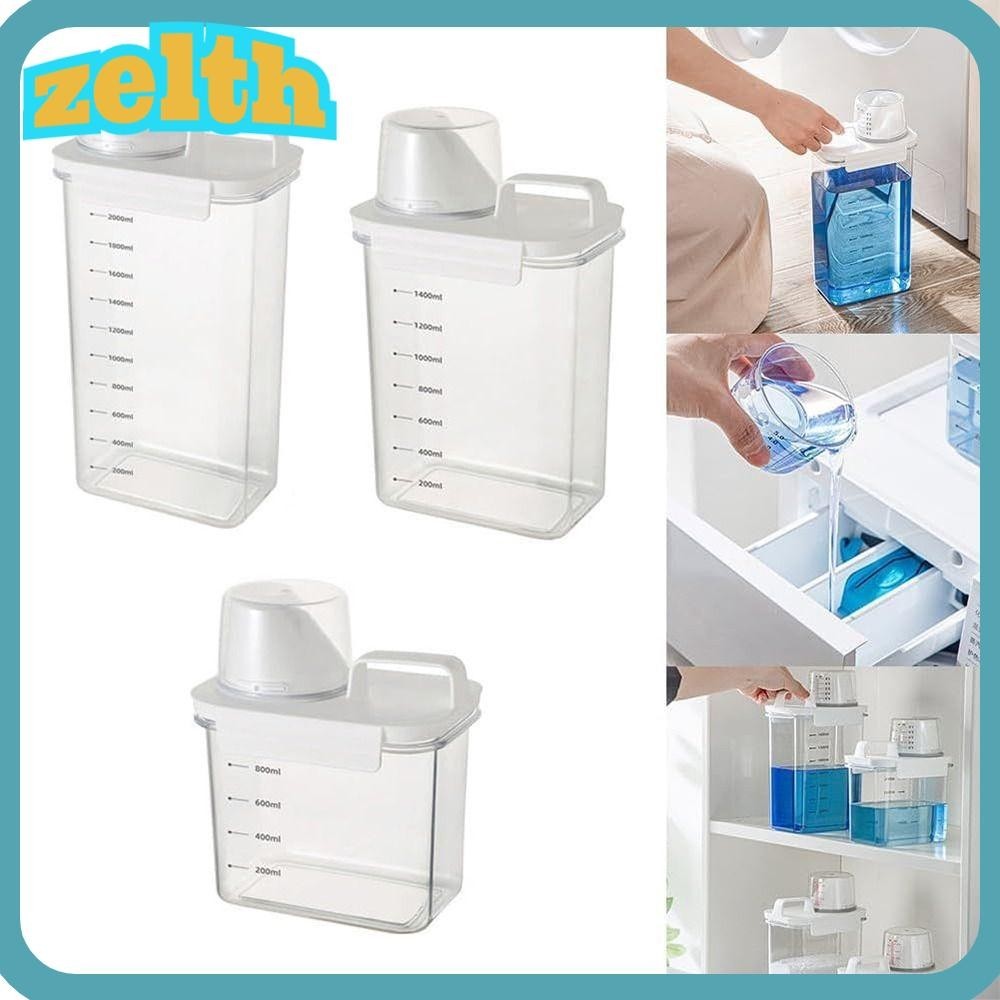 Zelth เครื่องจ่ายผงซักฟอก พร้อมฝาปิด พลาสติกใส แบบพกพา อุปกรณ์เสริม สําหรับห้องซักรีด