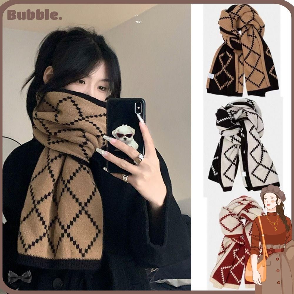 Bubble ผ้าพันคอถัก ลายสก๊อต หนา ยาว สองด้าน อบอุ่น ฤดูหนาว สําหรับผู้หญิง