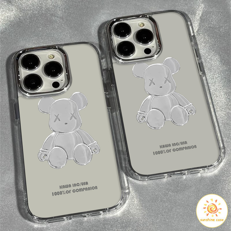 เคสโทรศัพท์มือถือกรอบรูปโลหะรูปหมีสีเงินการ์ตูนรุนแรง ไอโฟน11 For iPhone 11 12 13 14 15Pro MAX X XS XR XS 6 7 8Plus SE20