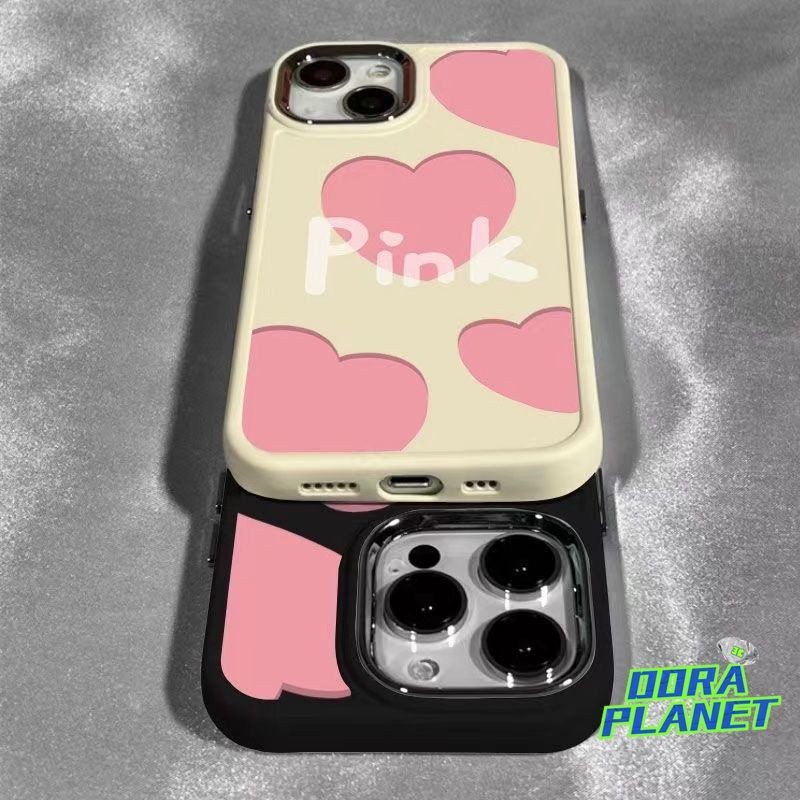 เคสโทรศัพท์มือถือ ซิลิโคน กรอบโลหะ รูปหัวใจ สีชมพู แฟชั่น สําหรับ Iphone 12 15promax 13 14 14plus 11 7 8 Xr SE