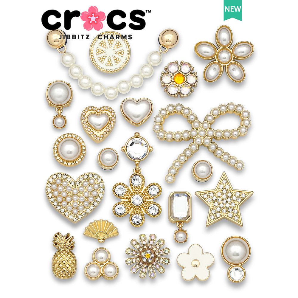 Jibbitz อุปกรณ์เสริมหัวเข็มขัดโลหะ ประดับไข่มุก คุณภาพสูง สําหรับรองเท้า crocs
