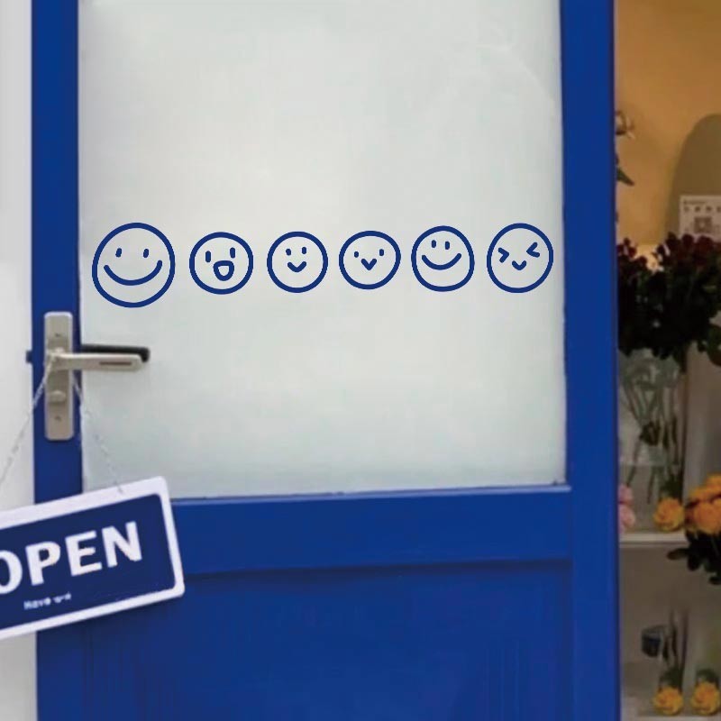 Ins สติกเกอร์ ลายการ์ตูนหน้ายิ้ม กันชน สําหรับติดตกแต่งกระจก หน้าต่าง ประตู ร้านกาแฟ ชานม