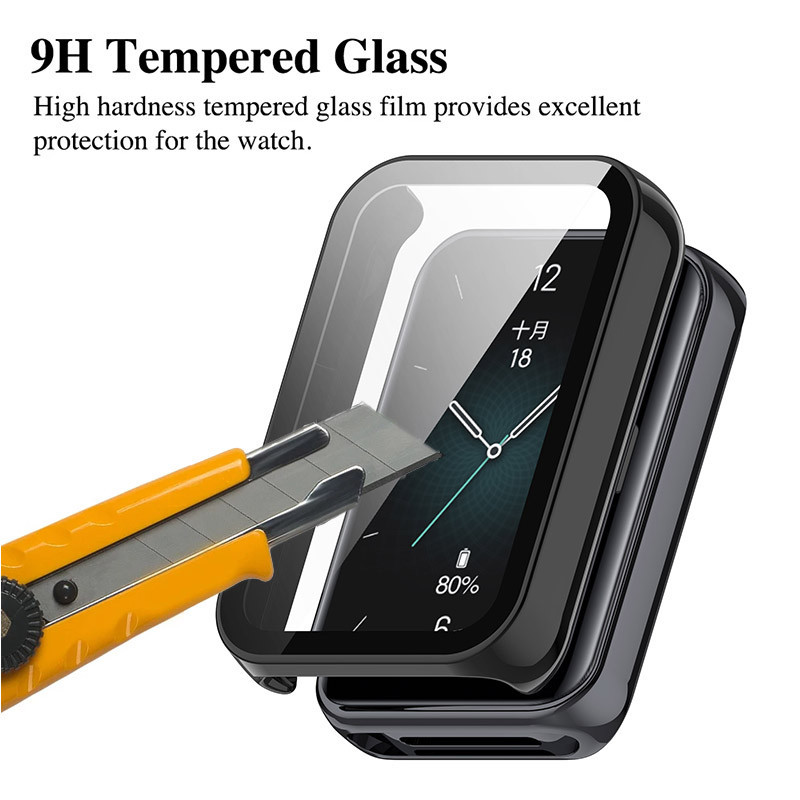 2-in-1 กระจกนิรภัย + เคส สําหรับ For Huawei Band 10 อุปกรณ์เสริม PC ฝาครอบป้องกันกันชนรอบด้าน + ตัวป้องกันหน้าจอ สําหรับ For Hauwei Band 9/8
