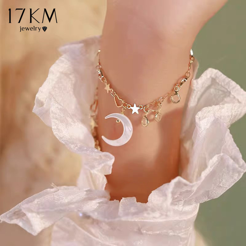17 กม. กลวง หัวใจ ดาว ดวงจันทร์ สร้อยข้อมือ เพทาย โซ่ทอง สร้อยข้อมือ สําหรับผู้หญิง เครื่องประดับ อุปกรณ์เสริม