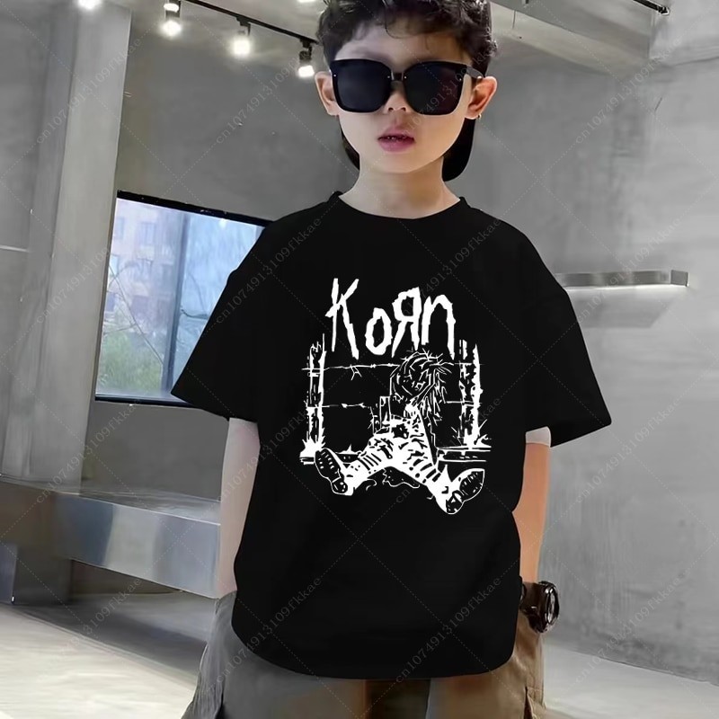 Children Korn Tshirts Summer Vintage T-shirts KORN Rock Band T-shirt Y2k Retro Tshirt Cotton100-150c