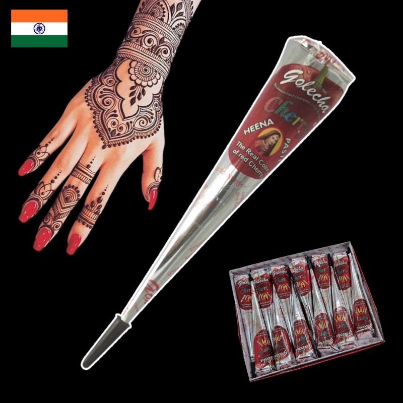Red Henna Mehendi Tattoo Cone สีเพ้นท์ตามร่างกาย อยู่บนผิวได้ 5-7 วัน Mehendi