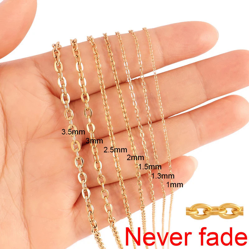 สร้อยคอโซ่สแตนเลสสีทอง 1 เมตร 1/1.5/2 มม. DIY โซ่รูปตัว O สำหรับทำสร้อยข้อมือและเครื่องประดับ